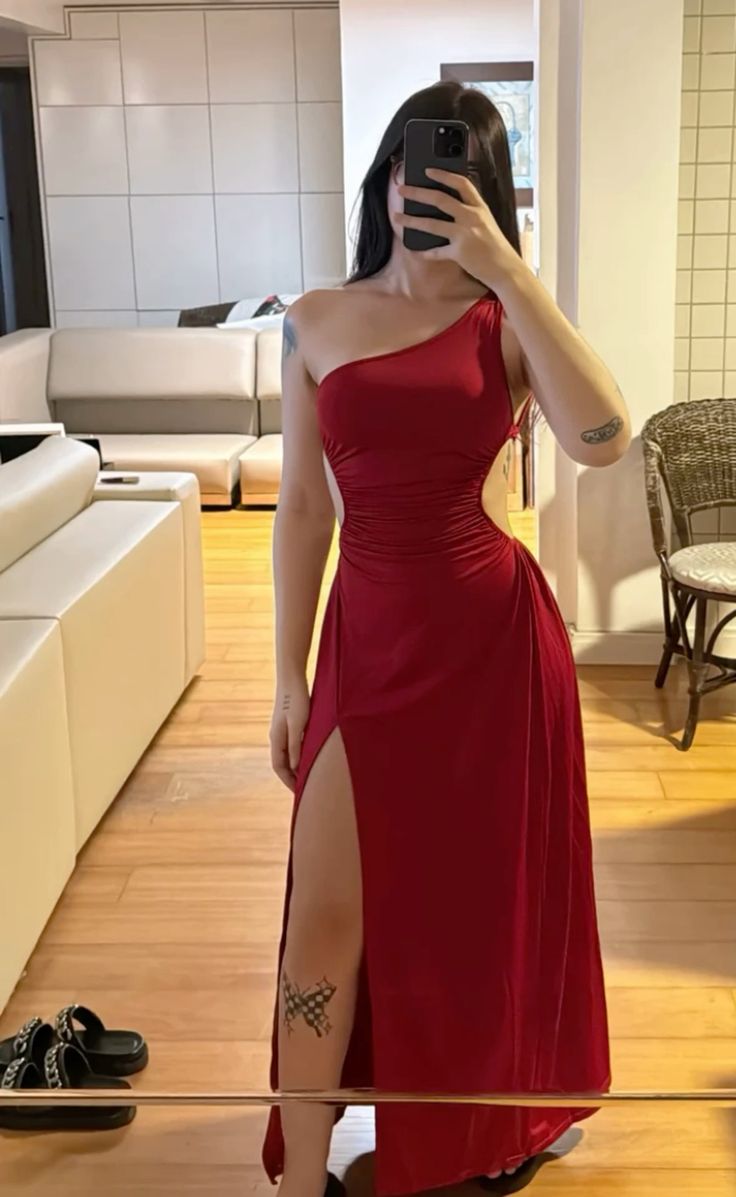 Long Classy Prom Gown Mermaid One Shoulder Red Long Prom Dress Inspiration Party Senior Dance Prom Dresses RB1160
