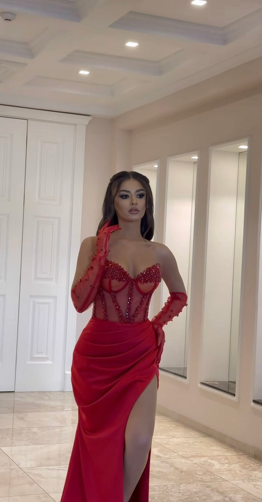 Modest Mermaid Sweetheart Red Slit Prom Dresses Inspiration Prom Dress Graduation Dress RB1162