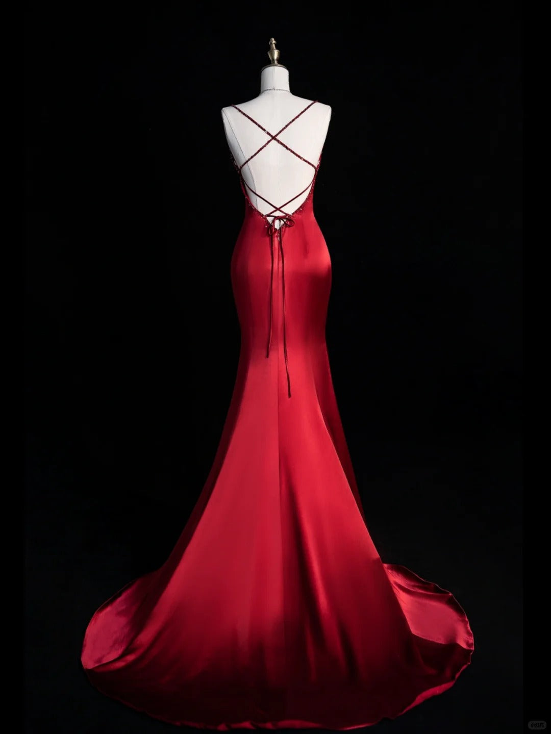 Modest Trendy Mermaid Spaghetti Straps Burgundy Satin Backless Prom Dresses Style Long Senior High School Dance Party Dress RB1163
