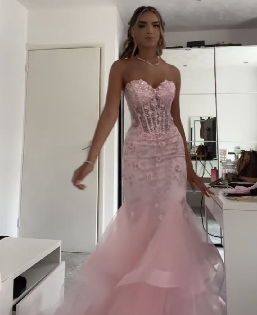 Modest Trendy Mermaid Sweetheart Pink Lace Tulle Prom Dresses Long Birthday Outfit Senior High School Dance Party Dress RB1170