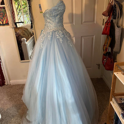 Unique Ball Gown Sweetheart Light Sky Blue Long Prom Dresses Reveal Inspiration Party Dress Birthday Outfit Graduation Dress RB1184