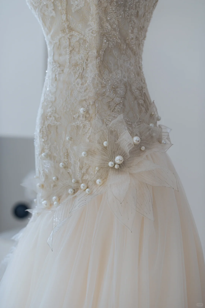 Elegant Modest Mermaid Sweetheart Lace Pleated Wedding Dress Styles Long Bridal Gown Wedding Gowns RB1188