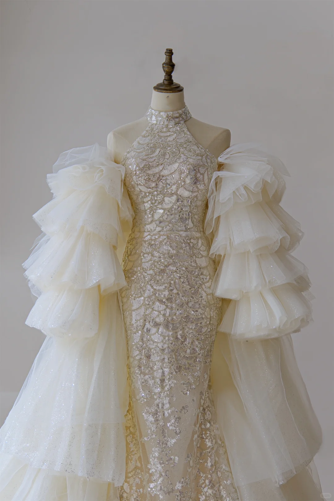 Modest Mermaid High Neck Sequin Lace Fitted Corset Wedding Dress Long Bridal Gown Wedding Gowns RB1189
