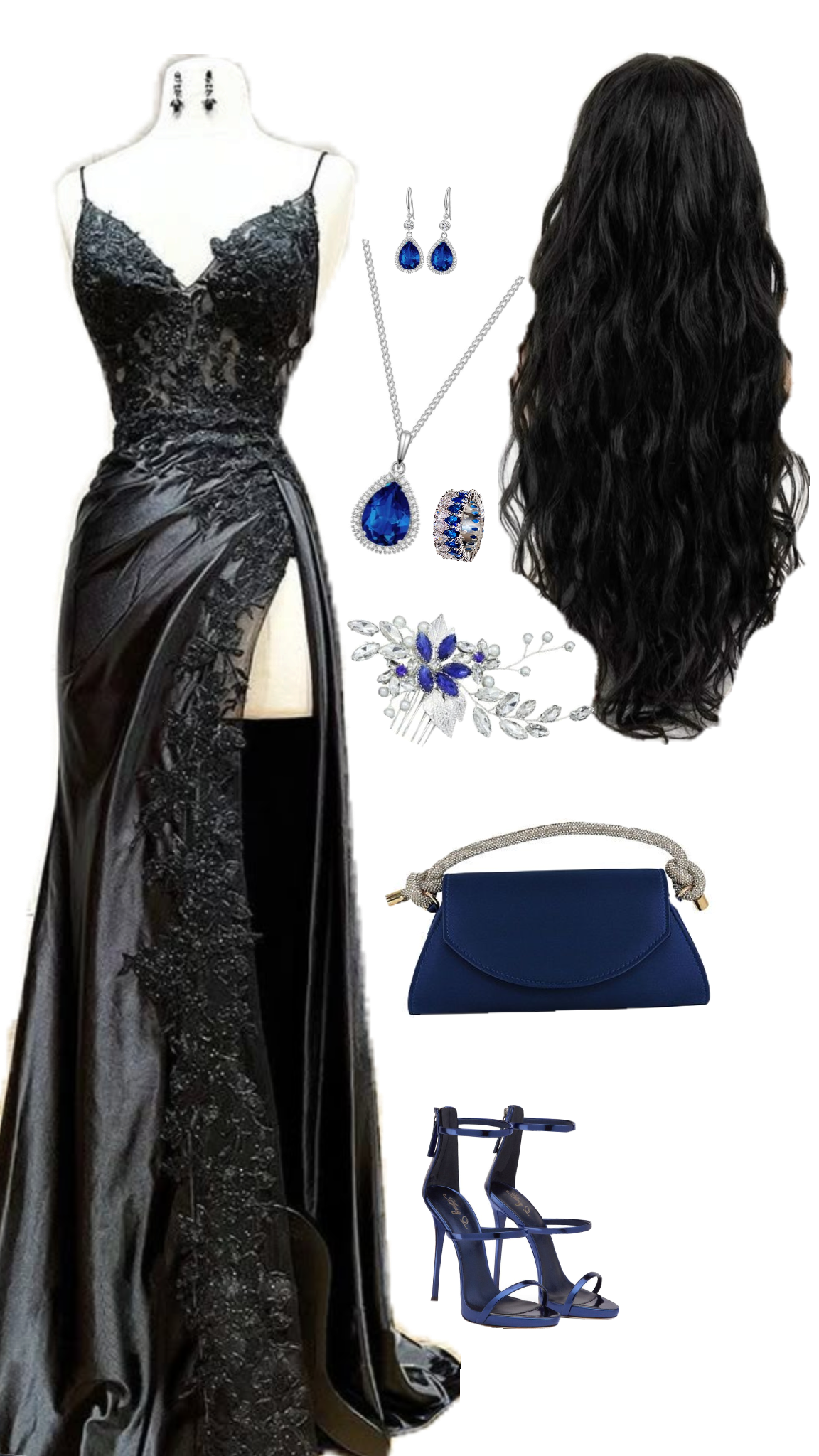Sexy Mermaid Spaghetti Straps Black Lace Slit Long Prom Dresses Inspiration Party Dress 21st Birthday Outfit Graduation Dress RB1197