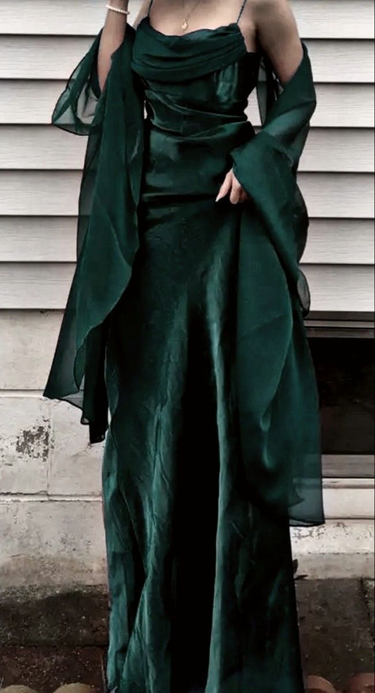 Sexy A Line Spaghetti Straps Dark Green Long Prom Dresses Inspiration Party Dress Slit Senior Graduation Dress RB1202