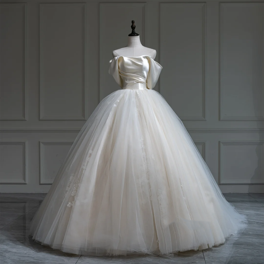 Modest Ball Gown Off The Shoulder Short Sleeves Fitted Lace Corset Wedding Dress Long Bridal Gown Wedding Dresses RB1206