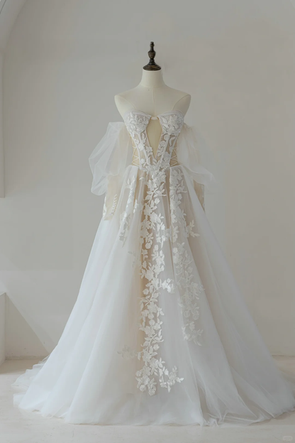 Cute Ball Gown Sweetheart With Long Sleeves Fitted Lace Corset Wedding Dress Long Bridal Gown Wedding Dresses RB1208