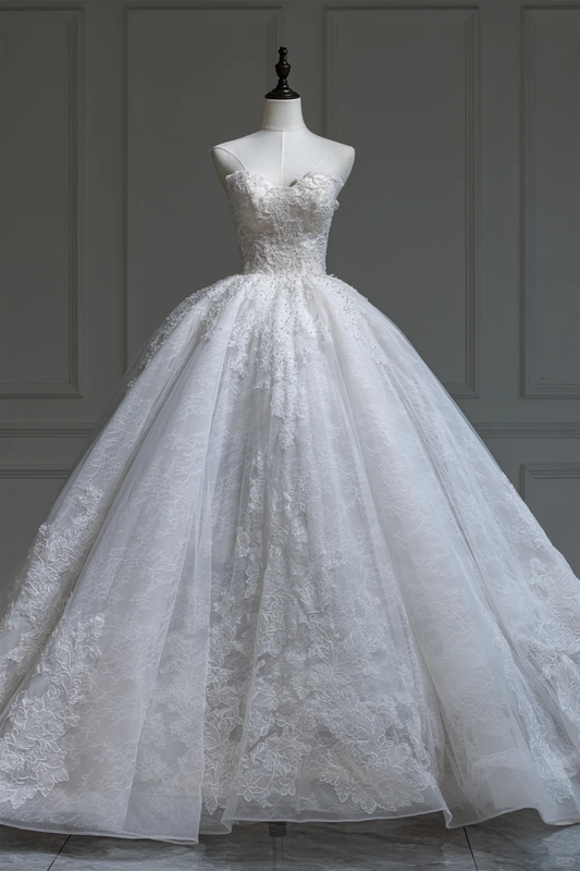 Charming Ball Gown Sweetheart White Fitted Lace Corset Wedding Dress Long Bridal Gown Wedding Dresses RB1213
