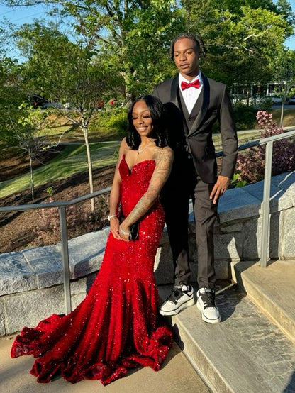 Long Classy Prom Gown Mermaid Sweetheart Red Sequins Long Prom Dress Inspiration Party Senior Dance Prom Dresses RB1256
