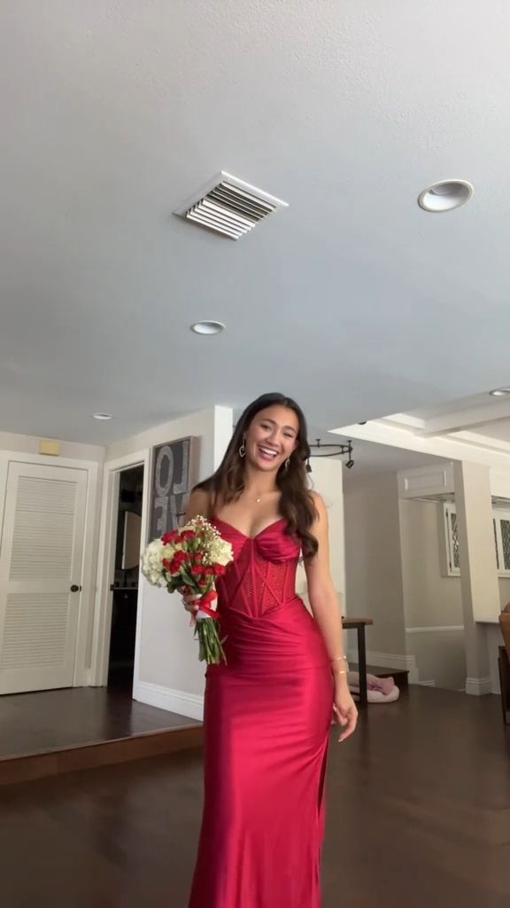 Cheap Mermaid Spaghetti Straps Red Long Classy Beautiful Satin Prom Dresses Party Dress Birthday Outfit Graduation Dress RB1257