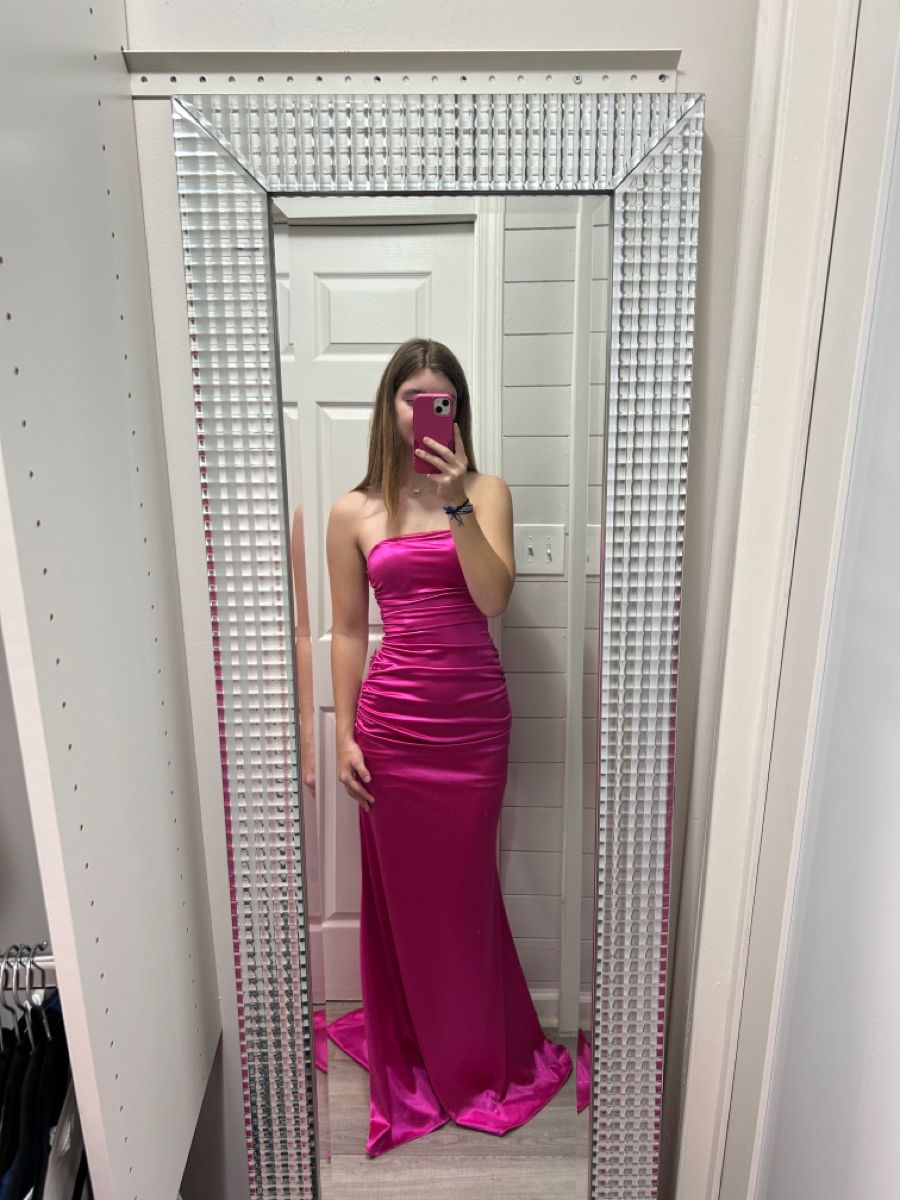 Aesthetic Mermaid Strapless Hot Pink Long Prom Dresses Inspo Party Dress Prom Gown RB1287