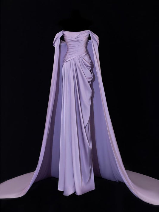 Simple Mermaid Off The Shoulder Light Lilac Pleated Prom Dresses Long Party Dress Prom Gowns RB1303