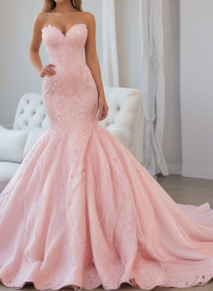 Unique Mermaid Sweetheart Pink Lace Prom Dresses Long Party Dress Birthday Outfits Prom Gown RB1310