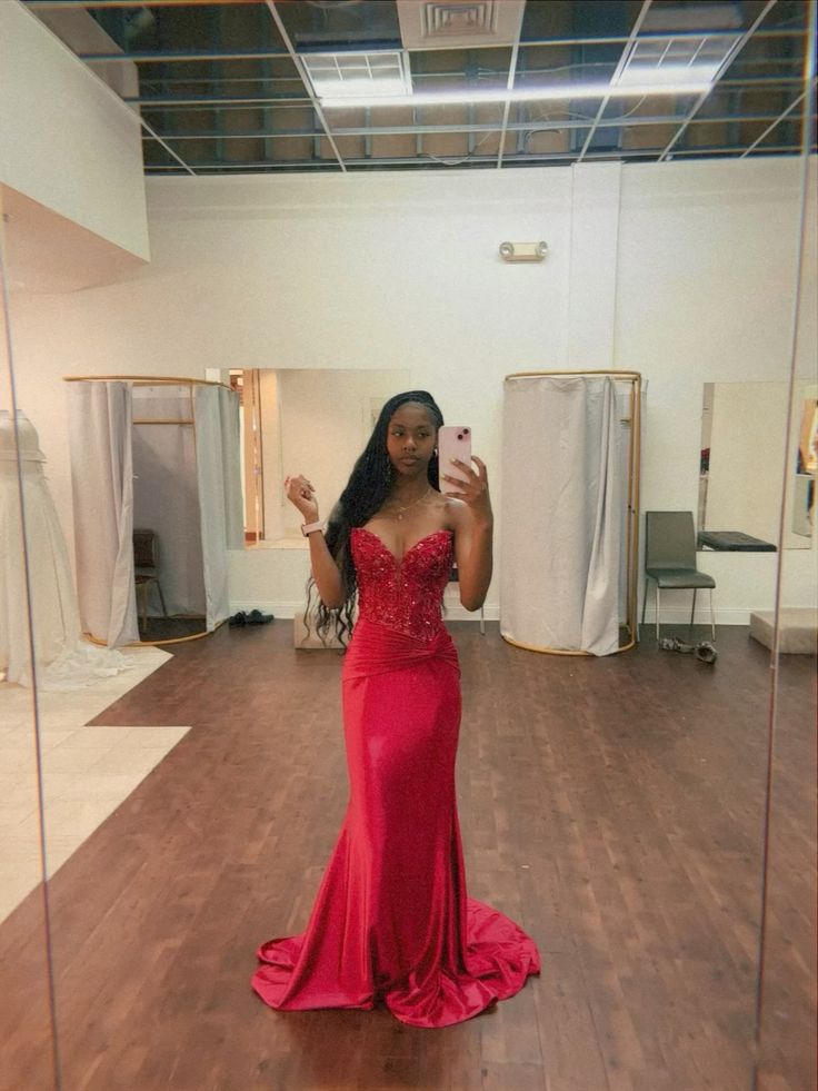 Shinning Mermaid Sweetheart Red Prom Dresses Long Party Dress Birthday Outfits Prom Gown RB1317