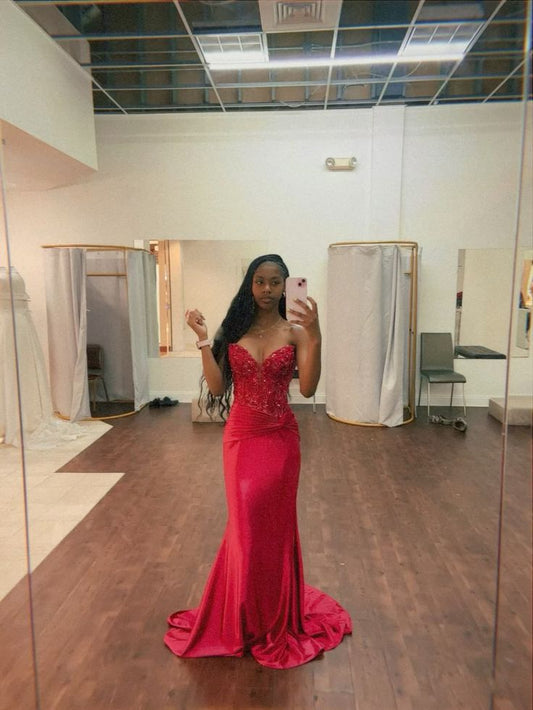 Shinning Mermaid Sweetheart Red Prom Dresses Long Party Dress Birthday Outfits Prom Gown RB1317