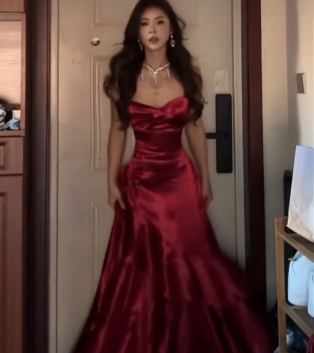 Stunning Mermaid Spaghetti Straps Burgundy Satin Long Prom Dresses Inspiration Prom Gowns RB1331