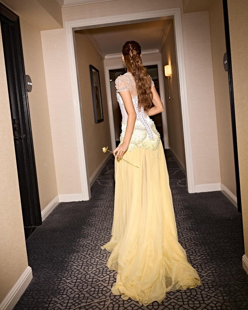 Beautiful Mermaid Strapless Maxi Long Party Yellow Silver Beaded Chiffon Prom Dresses Evening Dress RB1340
