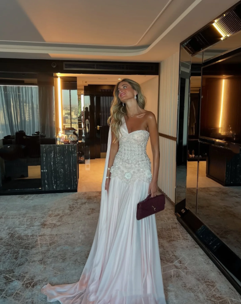Luxurious Mermaid One Shoulder Pink Chiffon Sleeveless Beadings Floor Length Prom Dress Graduation Gown N889