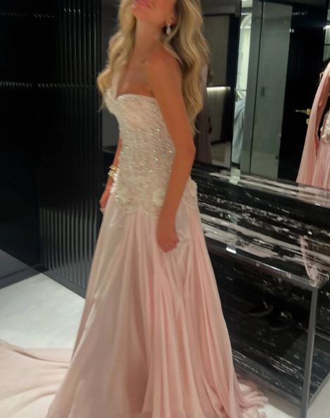 Luxurious Mermaid One Shoulder Pink Chiffon Sleeveless Beadings Floor Length Prom Dress Graduation Gown N889