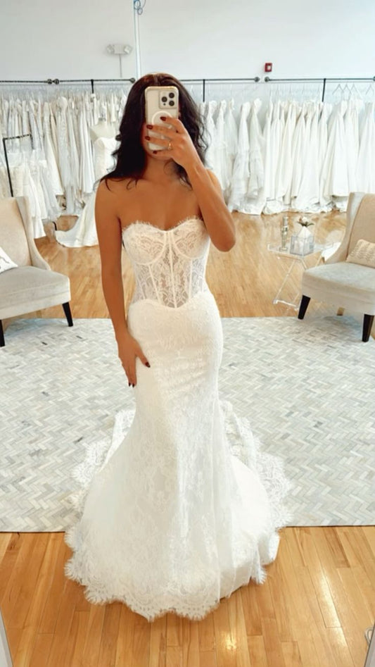 Beautiful Mermaid Sweetheart White Lace Corset Wedding Dress Long Bridal Gown Wedding Dresses RB1360