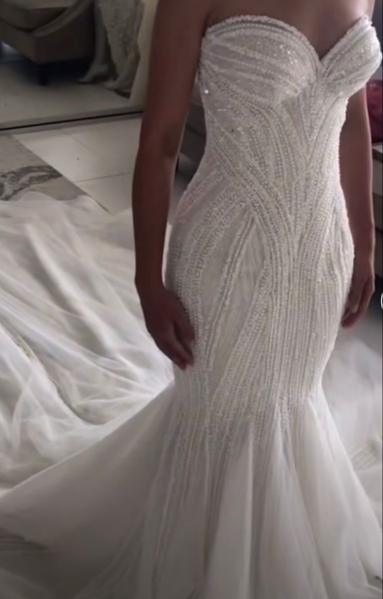 Sparkly Mermaid Sweetheart White Sequin Beaded Corset Wedding Dress Long Bridal Gown Wedding Dresses RB1366