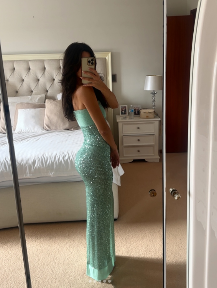 Shinning Mermaid Strapless Green Sequin Prom Dresses Party Dress 18th Birthday Outfits Graduation Dress RB1381