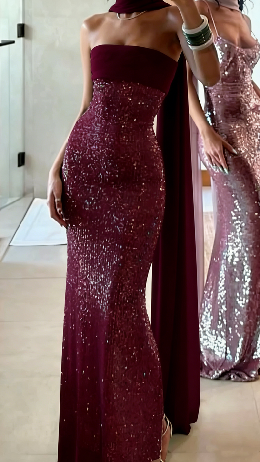 Shinning Mermaid Strapless Green Sequin Prom Dresses Party Dress 18th Birthday Outfits Graduation Dress RB1381