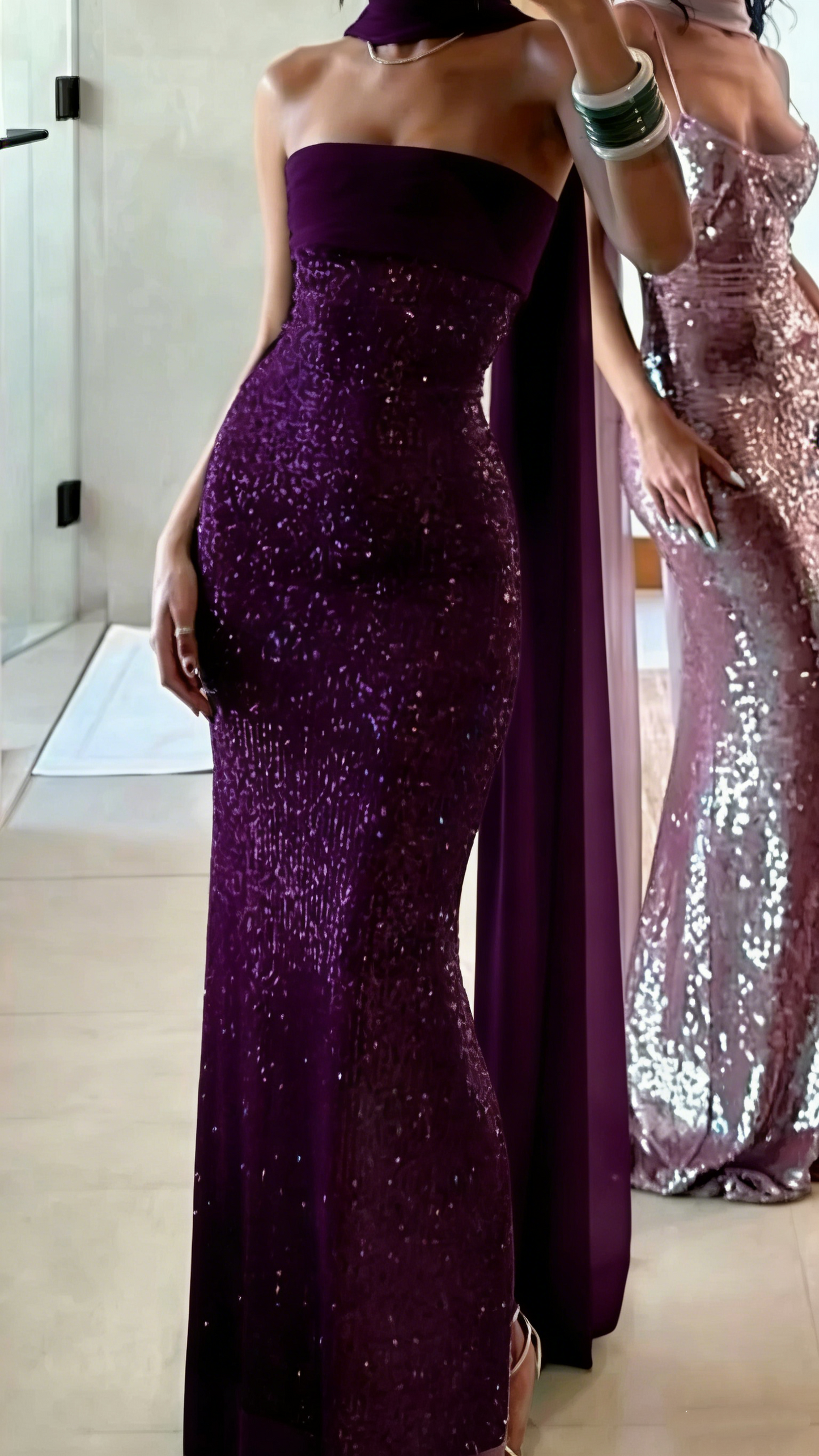 Shinning Mermaid Strapless Green Sequin Prom Dresses Party Dress 18th Birthday Outfits Graduation Dress RB1381