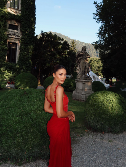Classy Mermaid Square Neck Ombre Red White Multi Color Beaded Long Prom Dresses Inspo Glitter Prom Gown RB1395