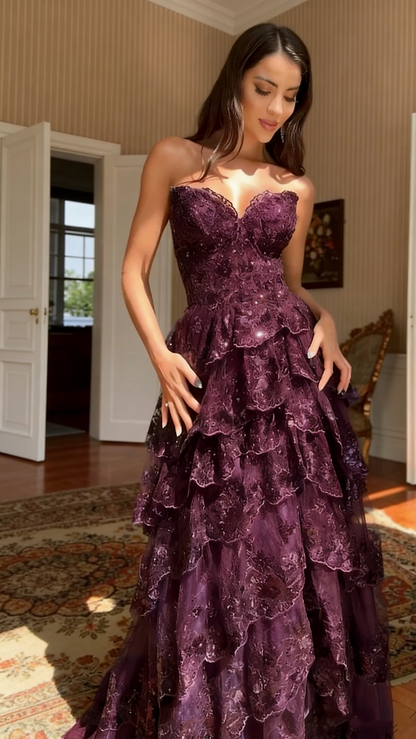 Special A Line Sweetheart Dark Navy Blue Lace Sequin Sleeveless Long Prom Dresses Inspo Prom Gown RB1410