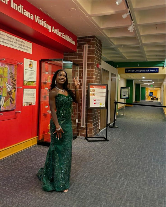 Chic Mermaid Sweetheart Green Sequin Beaded Prom Dresses Party Dress 20th Birthday Outfits Graduation Dress RB1415