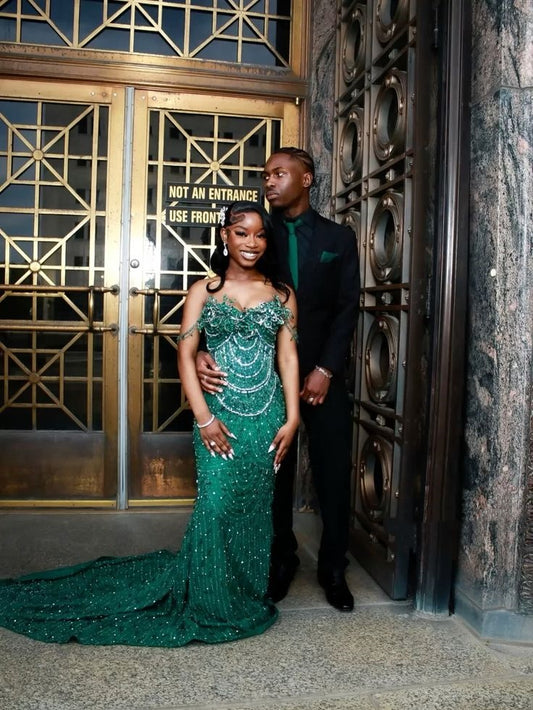Glamour Mermaid Sweetheart Green Sequin Beads Prom Dresses Party Dress 19th Birthday Outfits Graduation Dress RB1423