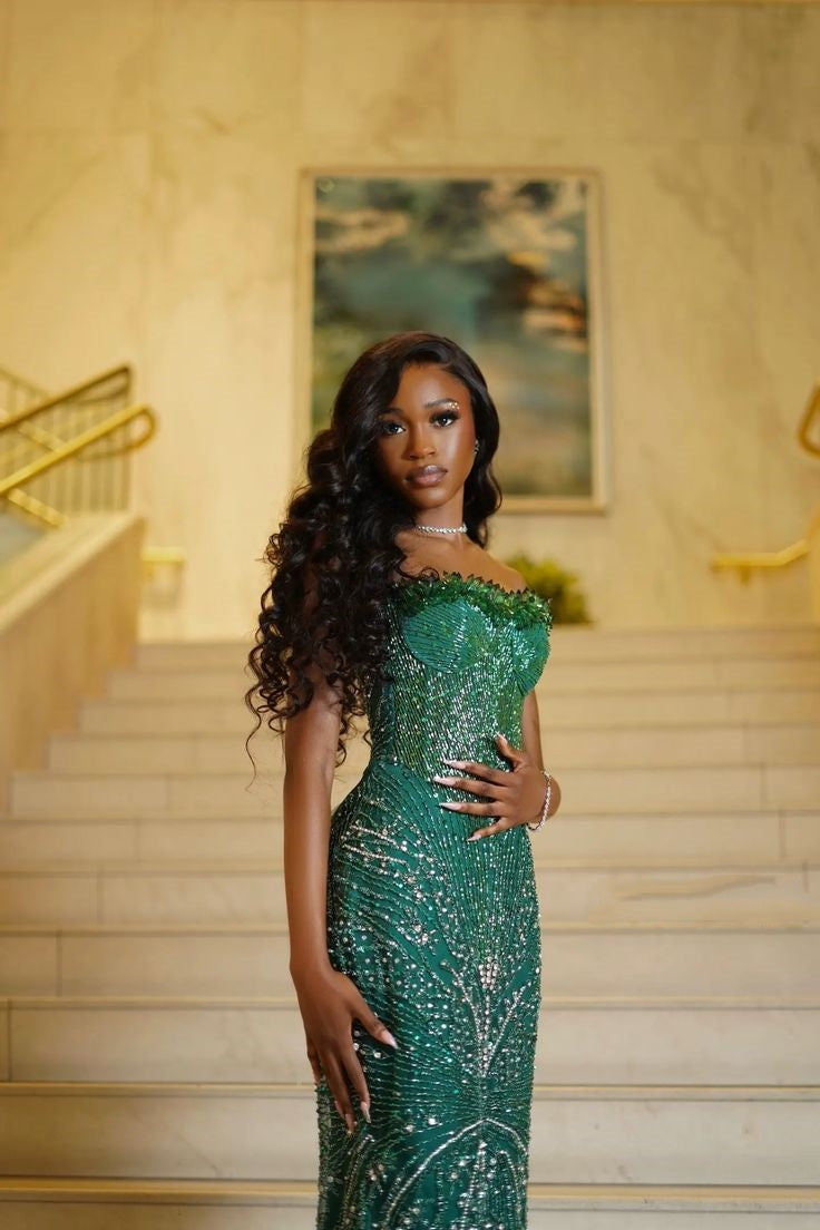 Glamour Mermaid Sweetheart Green Sequin Beads Prom Dresses Party Dress 20th Birthday Outfits Graduation Dress RB1436