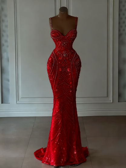 Sparkly Mermaid Spaghetti Straps White Sequin Beaded Wedding Dress Long Bridal Gown Wedding Dresses RB1442