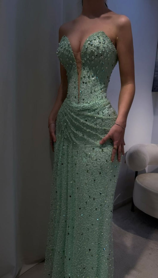 Glamour Mermaid Sweetheart Sequin Mint Green Prom Dresses Party Dress 20th Birthday Outfits Graduation Dress RB1451