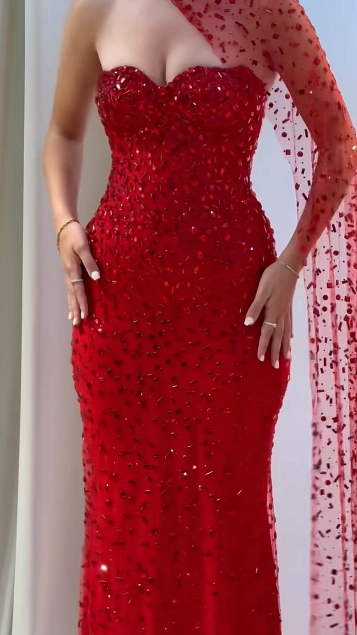 Sparkly Mermaid Sweetheart Sequin Red Prom Dresses Party Dress 18th Birthday Outfits Graduation Dress RB1468