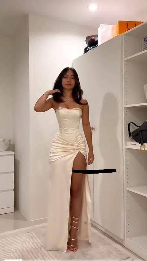 Simple Mermaid Sweetheart Satin Slit Pleated Prom Dresses Party Dress 18th Birthday Outfits Graduation Dress RB1480