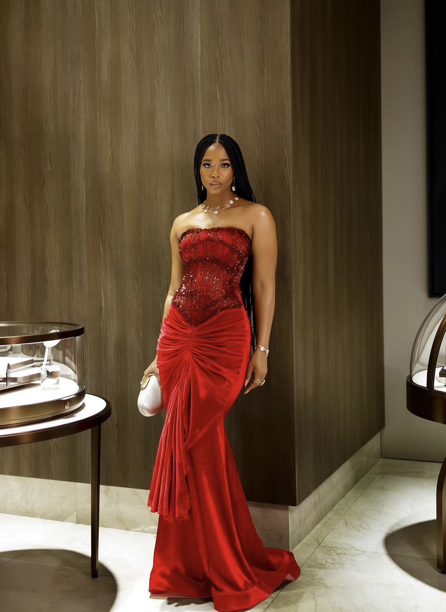 Elegant Mermaid Strapless Red Velvet Prom Dresses Party Dress 18th Birthday Outfits Graduation Dress RB1482
