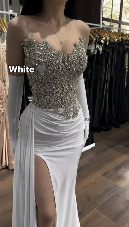 Elegant Mermaid Sweetheart Sequin Slit With Pleated Prom Dresses For Teens Formal Dress 18th Birthday Outfits Prom Gown RB1497