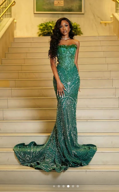 Glamour Mermaid Sweetheart Green Sequin Beads Prom Dresses Party Dress 20th Birthday Outfits Graduation Dress RB1436