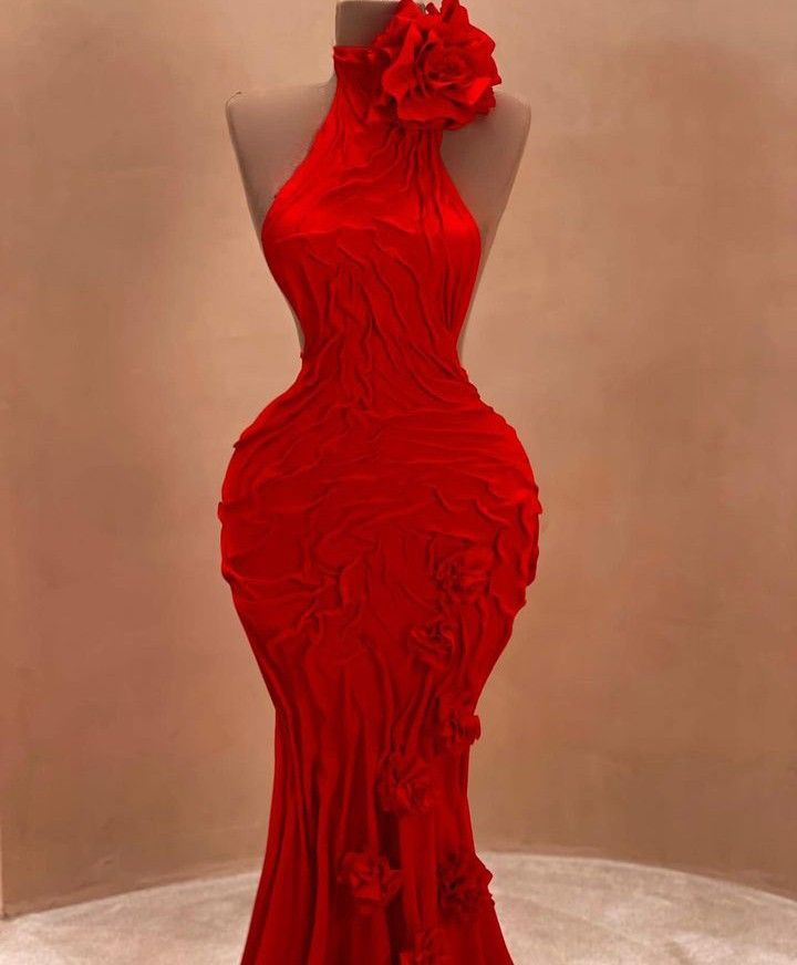 Princess Mermaid High Neck Red Satin Pleated Prom Dresses Impress 22th Birthday Outfits Prom Gowns RB1543