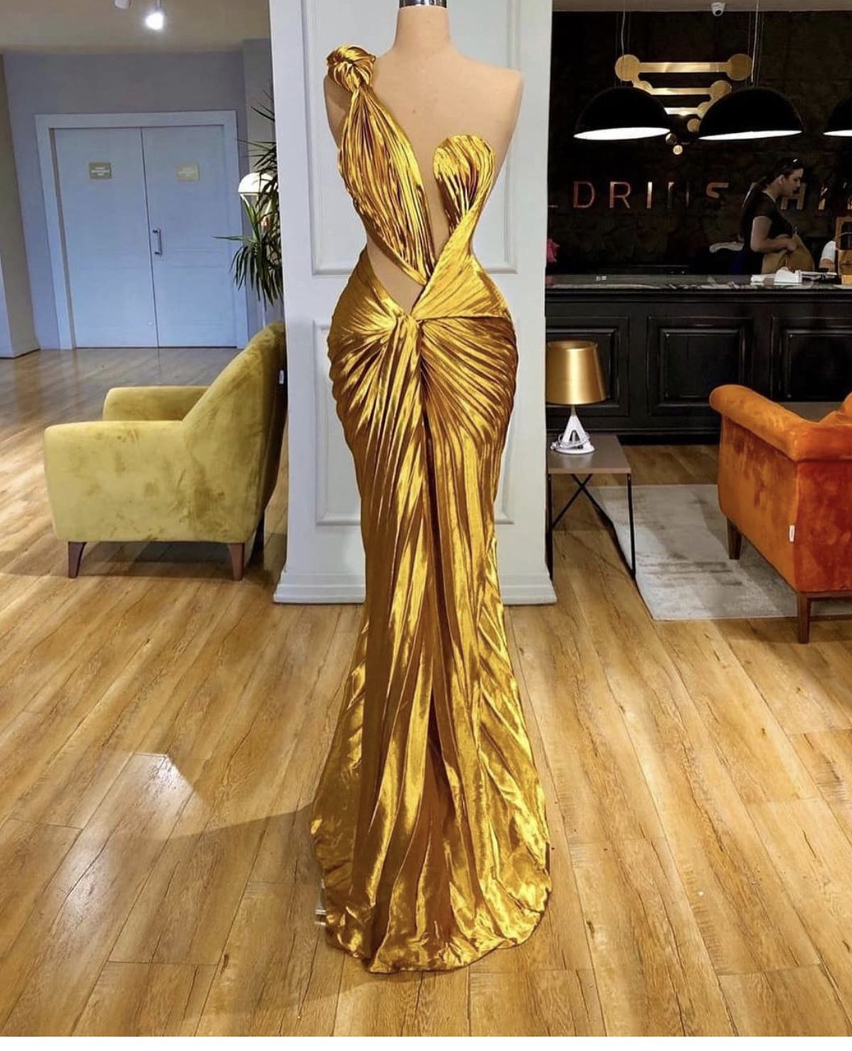 Chic Mermaid One Shoulder Satin Yellow Ruffles Long Prom Dresses 20th Birthday Outfits Prom Gown RB1544