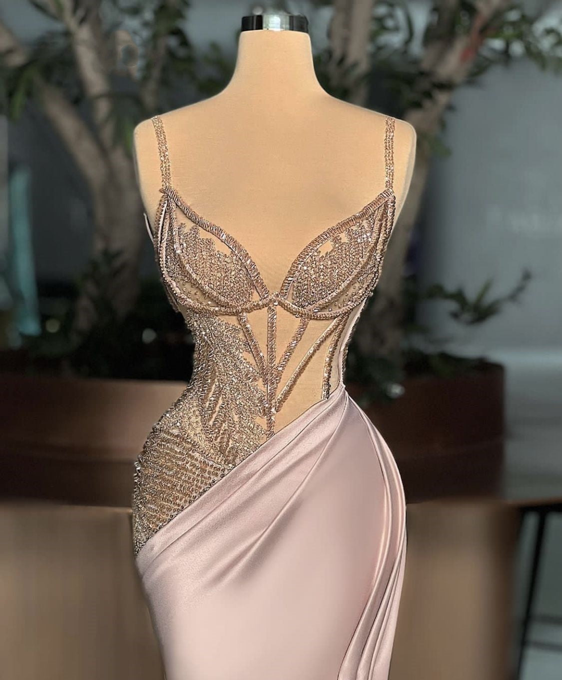 Modest Mermaid Spaghetti Straps Satin Pleated Beaded Long Prom Dresses Impress 22th Birthday Outfits Prom Gowns RB1551