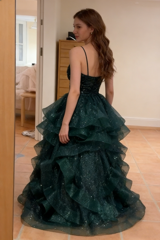 Chic Ball Gown Spaghetti Straps Dark Green Long Prom Dresses 20th Birthday Outfits Prom Gown RB1558