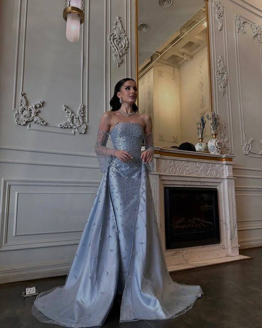 Ethereal Mermaid Off The Shoulder Beaded Satin Long Prom Dresses Formal Dress 23rd Birthday Outfits Prom Gown RB1561