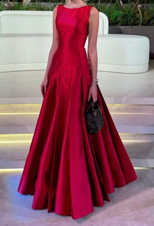 Modest Mermaid Scoop Neck Red Satin Long Prom Dresses For Teens Formal Dress 20th Birthday Outfits Prom Gown RB1585