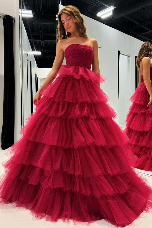 Modest Ball Gown Strapless Tulle Long Prom Dresses Impress 18th Birthday Outfits Prom Gown RB1586