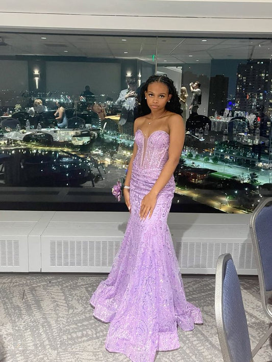 Modest Mermaid Sweetheart Lilac Sequin Long Prom Dresses 22th Birthday Outfits Prom Gown RB1588