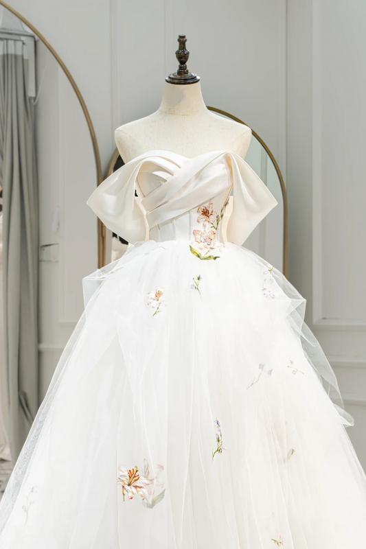 Stunning Ball Gown Off The Shoulder Fitted Corset Tulle Wedding Dress Long Bridal Gown White Wedding Gowns RB1593