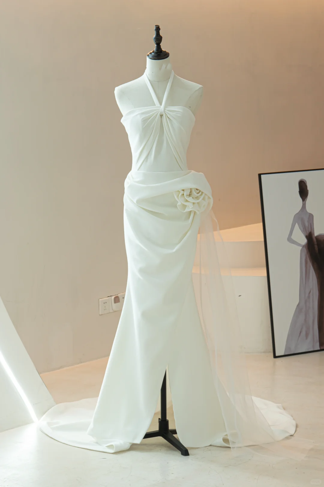 Simple Mermaid Halter Sleeveless Satin Fitted Long Wedding Dress Bridal Gown Wedding Dresses RB1615